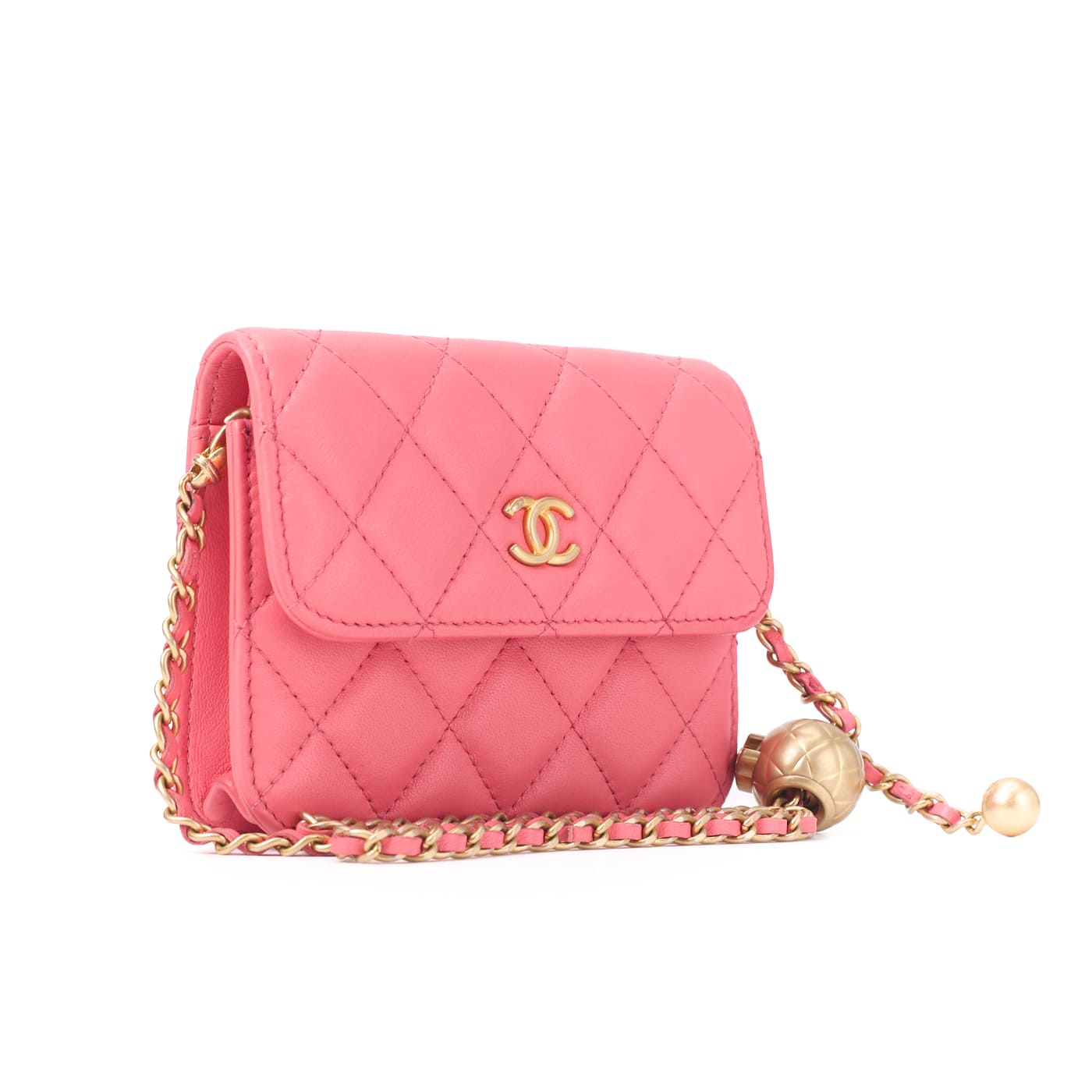 CHANEL Mini Shoulder Bag, Matelasse, Chain Shoulder, Lambskin, Pink, Gold-Tone Hardware, Pre-Owned - Vintage La Charme