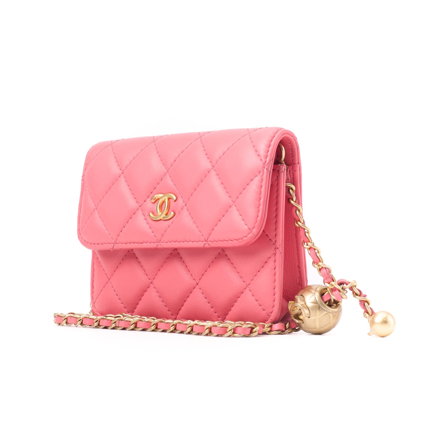 CHANEL Mini Shoulder Bag, Matelasse, Chain Shoulder, Lambskin, Pink, Gold-Tone Hardware, Pre-Owned - Vintage La Charme