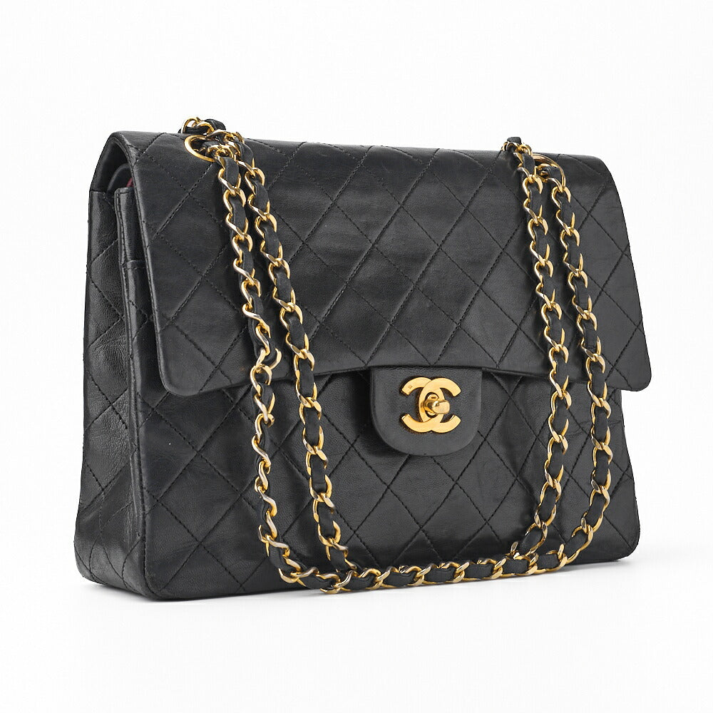 CHANEL Shoulder Bag, Matelasse Double Flap, Lambskin, Black, Gold-Tone Hardware, Pre-Owned - Vintage La Charme