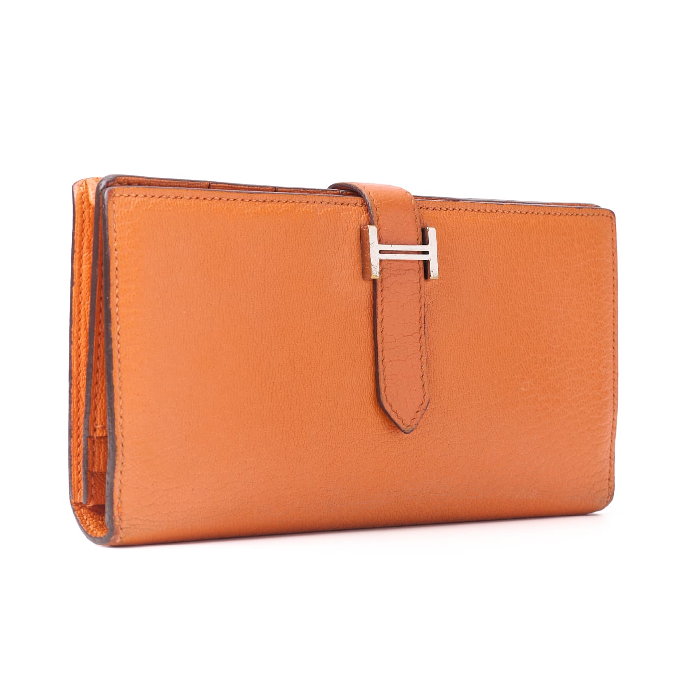 HERMES Bearn Soufflet Two-Fold Long Wallet Chevre Orange Silver-Tone Hardware Pre-Owned - Vintage La Charme