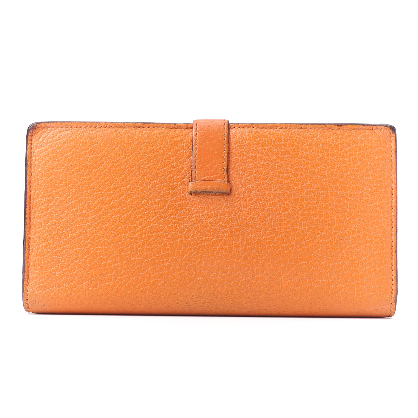 HERMES Bearn Soufflet Two-Fold Long Wallet Chevre Orange Silver-Tone Hardware Pre-Owned - Vintage La Charme
