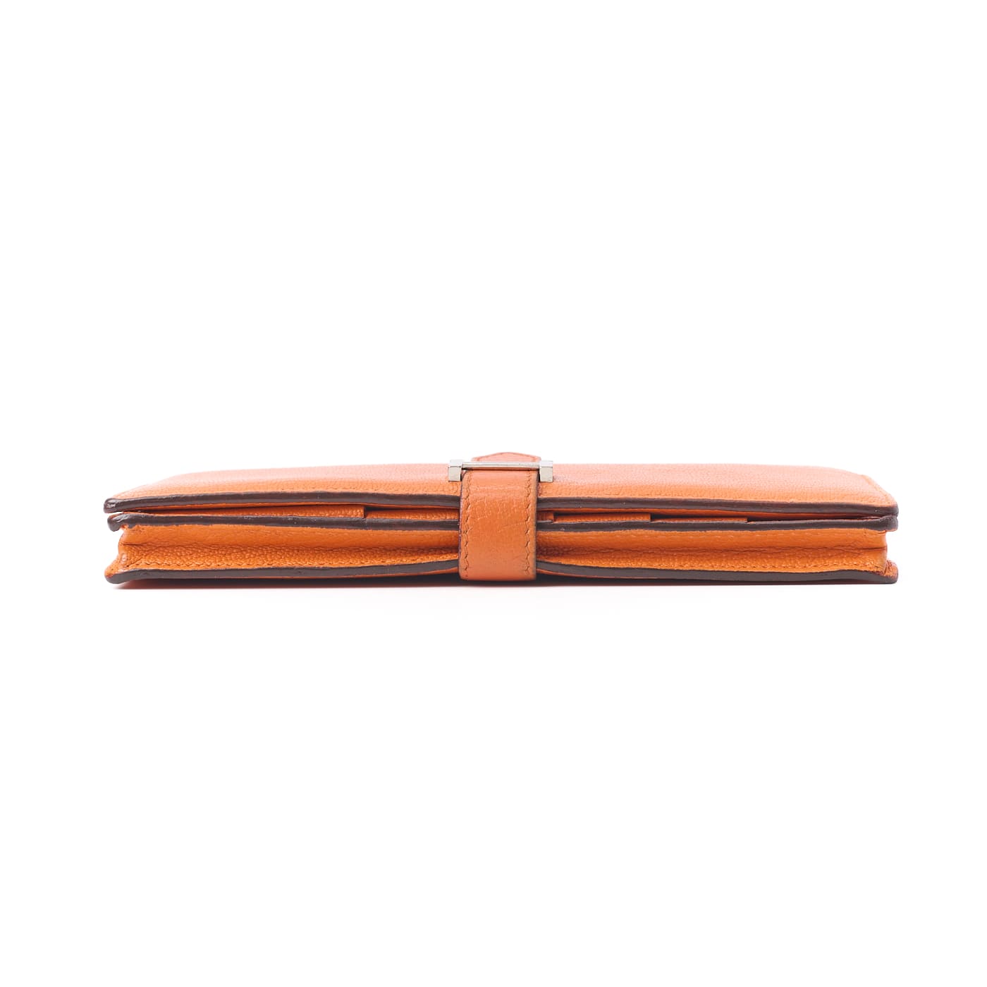 HERMES Bearn Soufflet Two-Fold Long Wallet Chevre Orange Silver-Tone Hardware Pre-Owned - Vintage La Charme