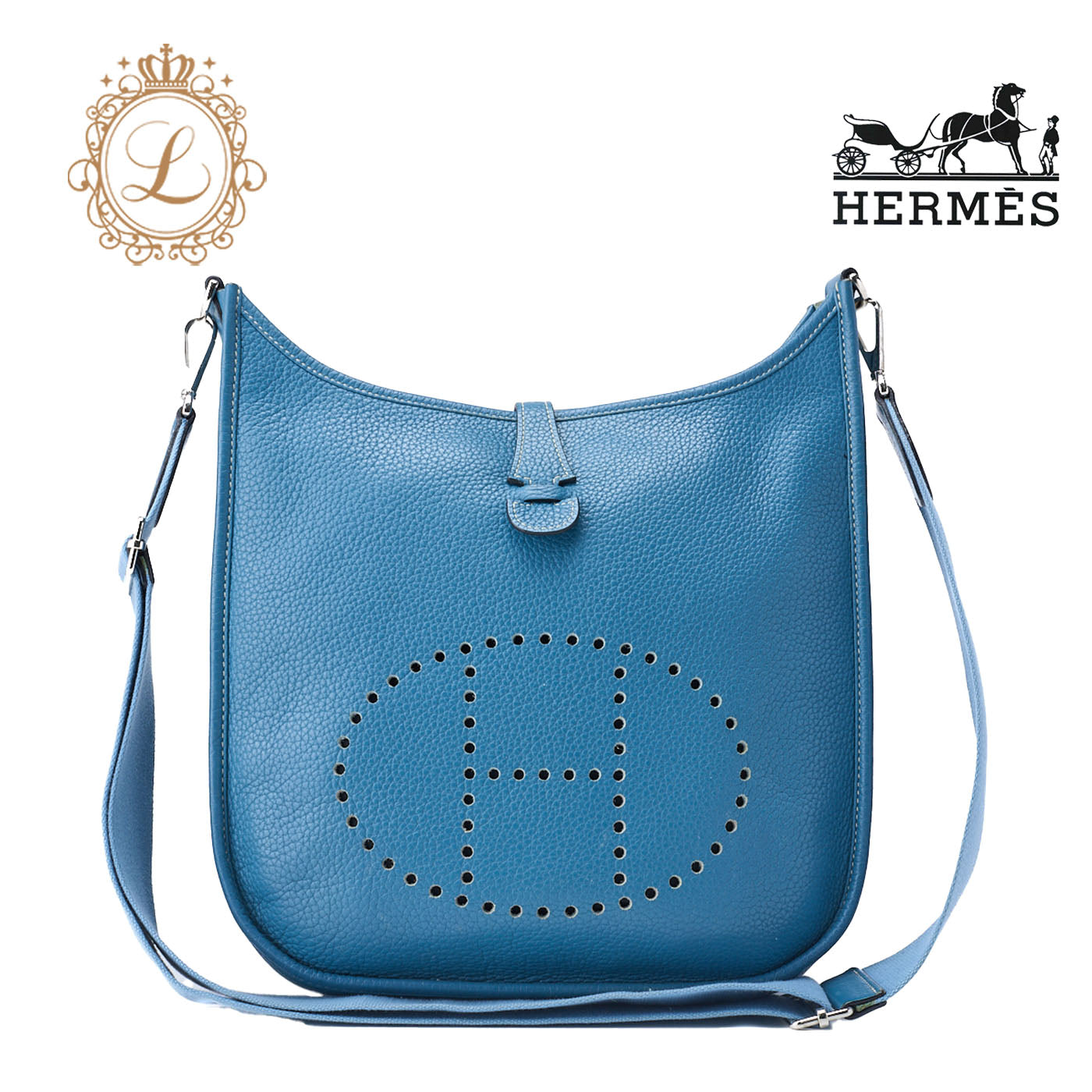 HERMES Shoulder Bag Evelyn PM 2 de Tryon Clemence Blue Jean Silver-Tone Hardware Pre-Owned - Vintage La Charme
