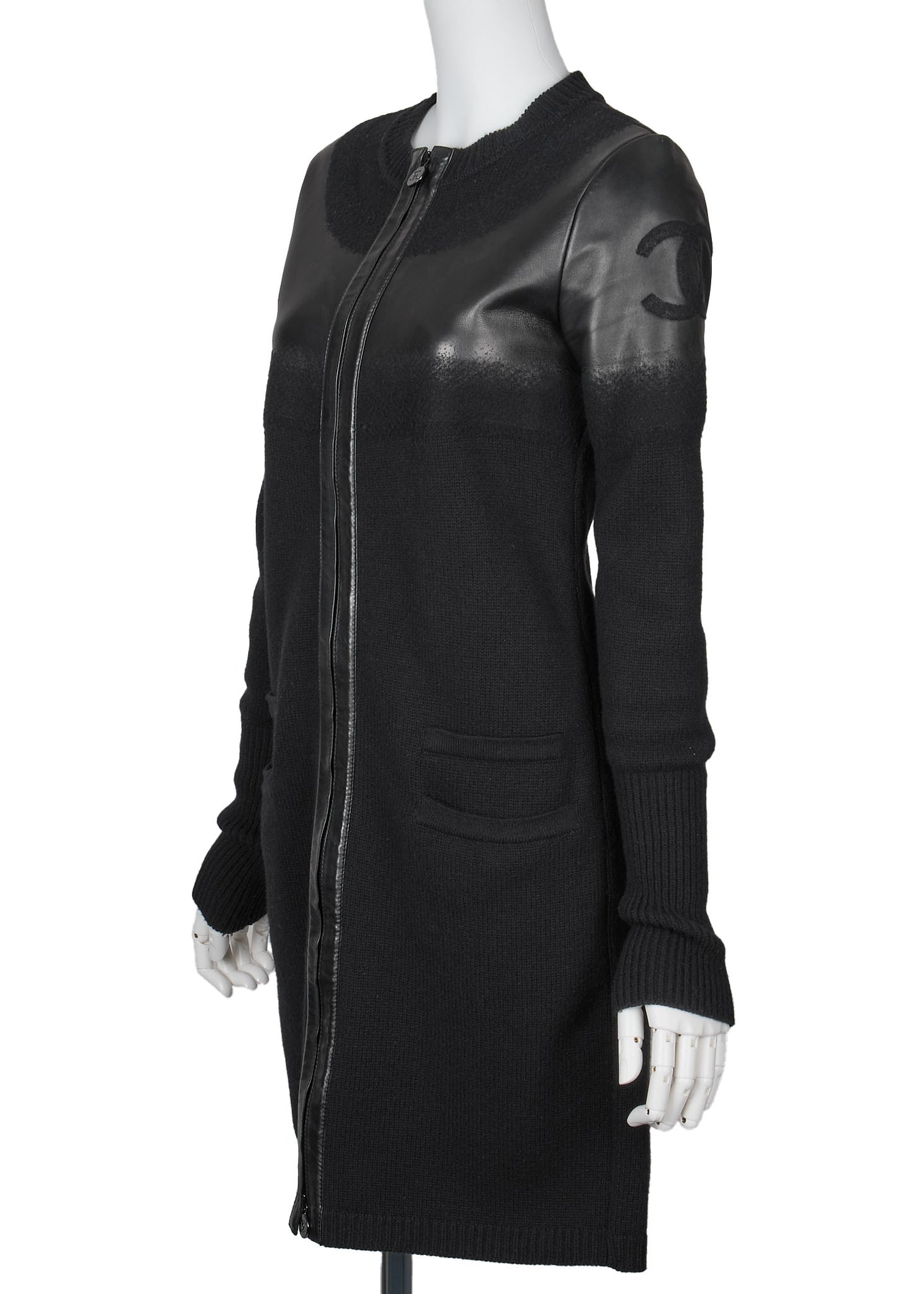 CHANEL Outerwear Jacket, Coco Mark, Leather, Black, Silver-Tone Hardware, Pre-Owned - Vintage La Charme