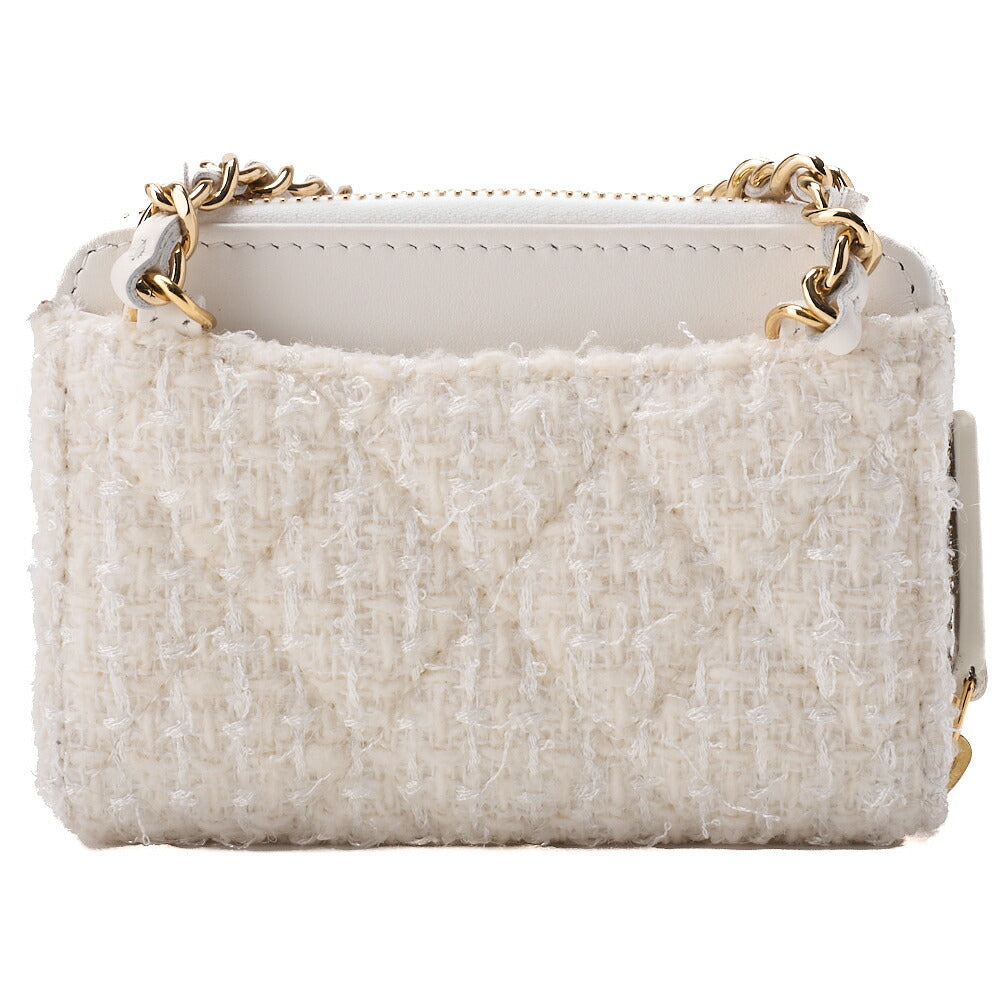 CHANEL Mini Shoulder Bag, Matelasse, Chain Shoulder, Tweed, White, Gold-Tone Hardware, Pre-Owned - Vintage La Charme