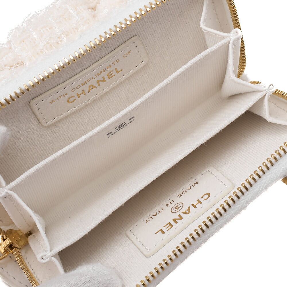 CHANEL Mini Shoulder Bag, Matelasse, Chain Shoulder, Tweed, White, Gold-Tone Hardware, Pre-Owned - Vintage La Charme