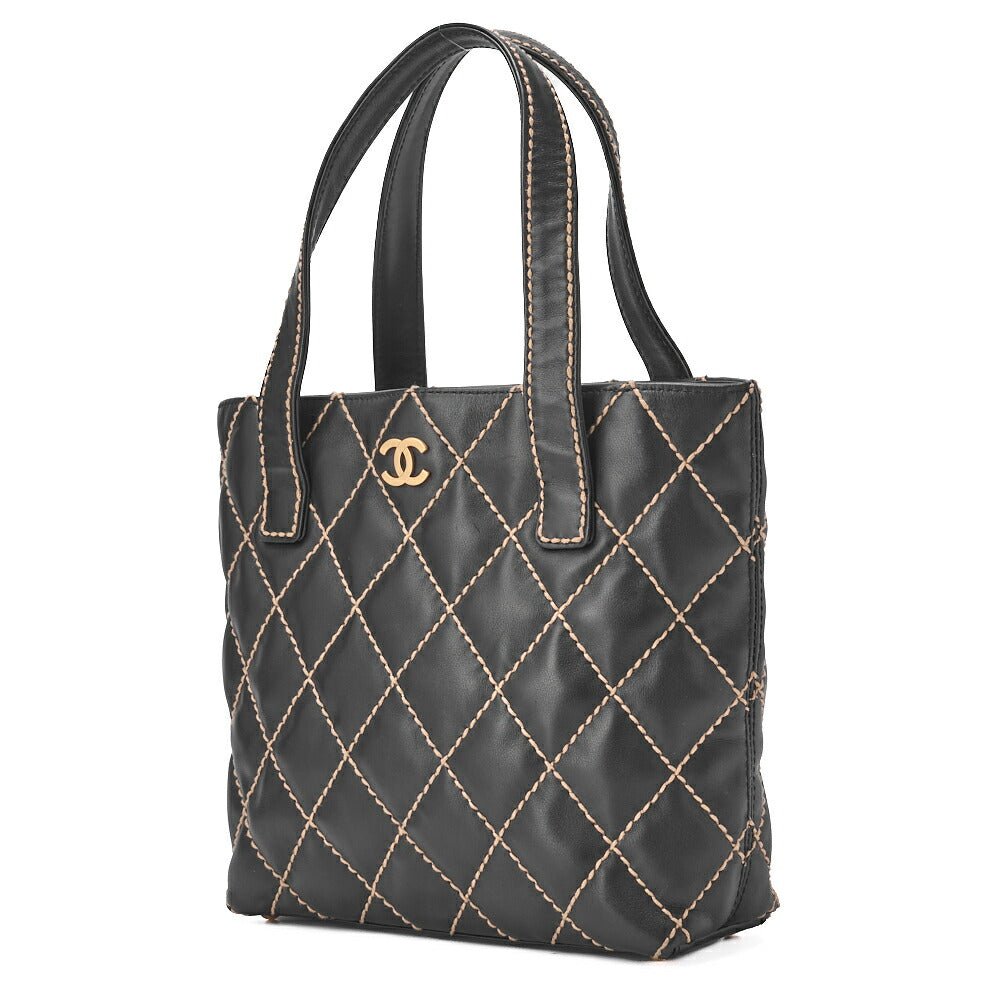 CHANEL Tote Bag Coco Mark Wild Stitch Calfskin Black Gold-Tone Hardware Pre-Owned - Vintage La Charme