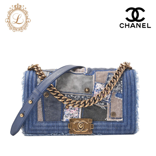 CHANEL Shoulder Bag, Patchwork, Chain Shoulder, Denim, Blue, Gold-Tone Hardware, Pre-Owned - Vintage La Charme