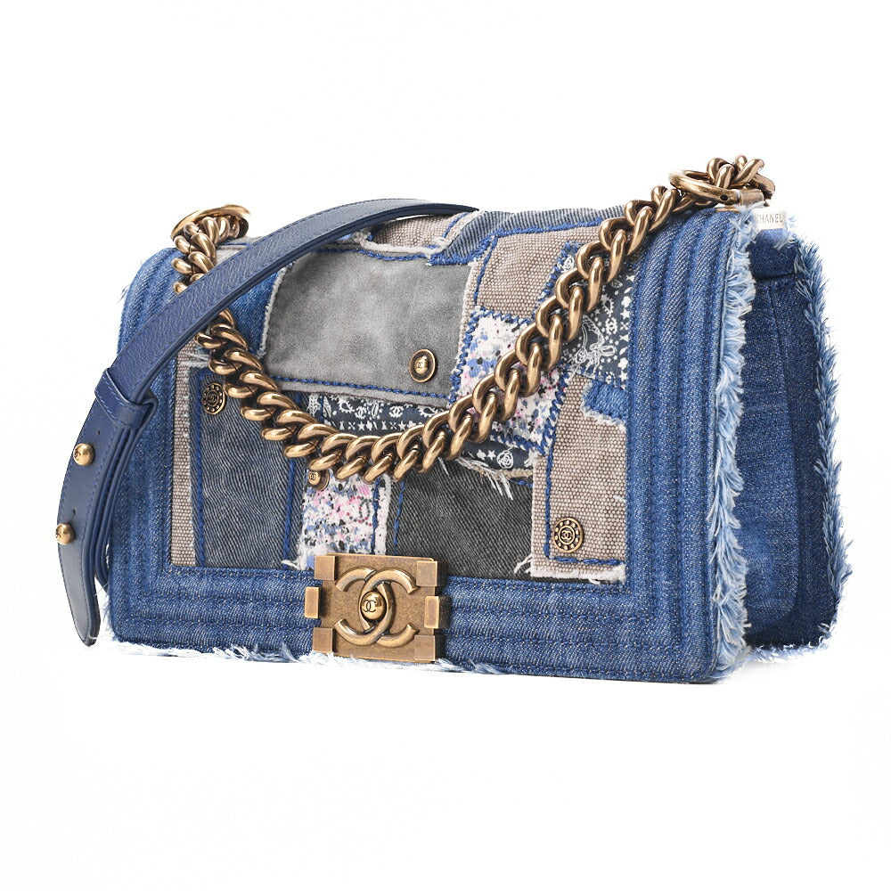 CHANEL Shoulder Bag, Patchwork, Chain Shoulder, Denim, Blue, Gold-Tone Hardware, Pre-Owned - Vintage La Charme