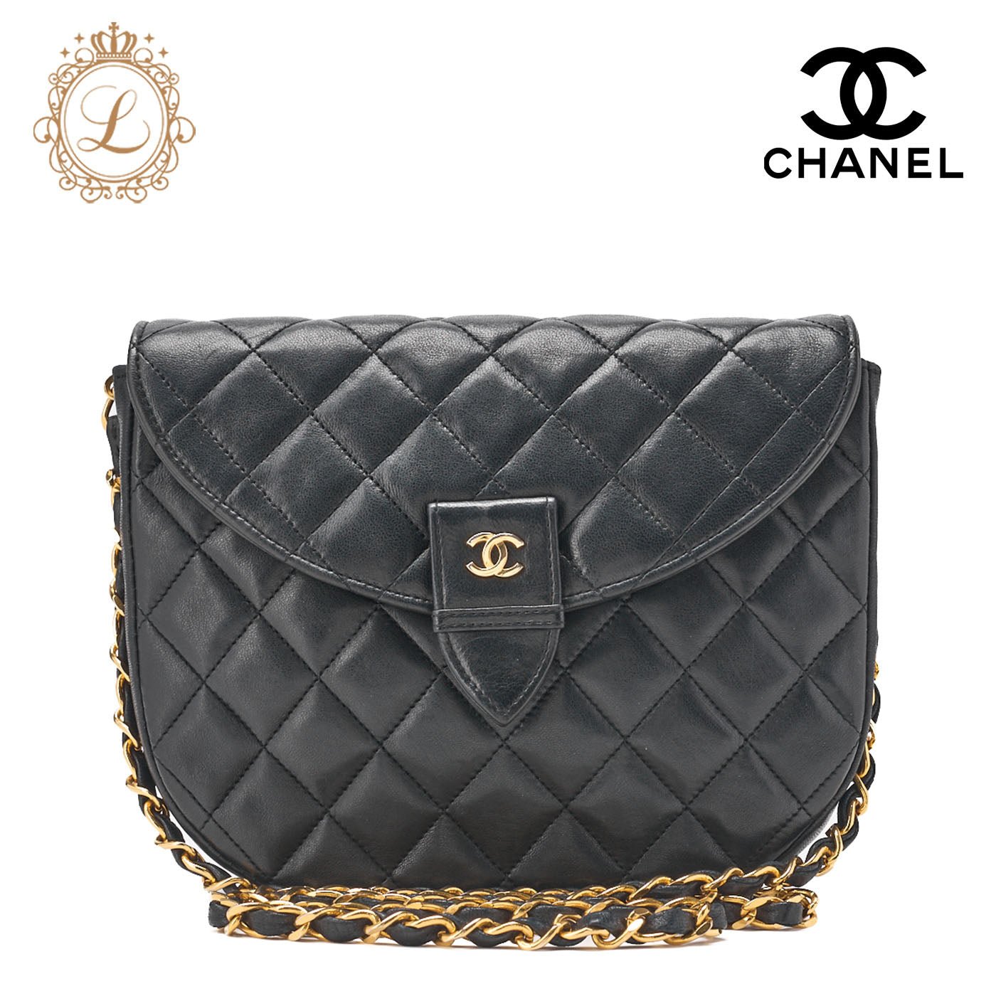 CHANEL Shoulder Bag Matelasse Push Lock Lambskin Black Gold-Tone Hardware Pre-Owned - Vintage La Charme