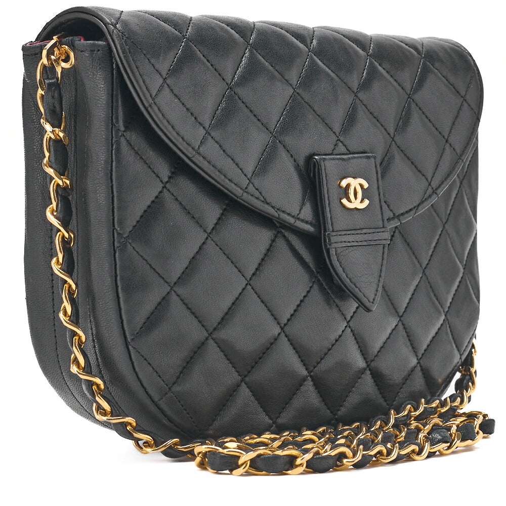 CHANEL Shoulder Bag Matelasse Push Lock Lambskin Black Gold-Tone Hardware Pre-Owned - Vintage La Charme