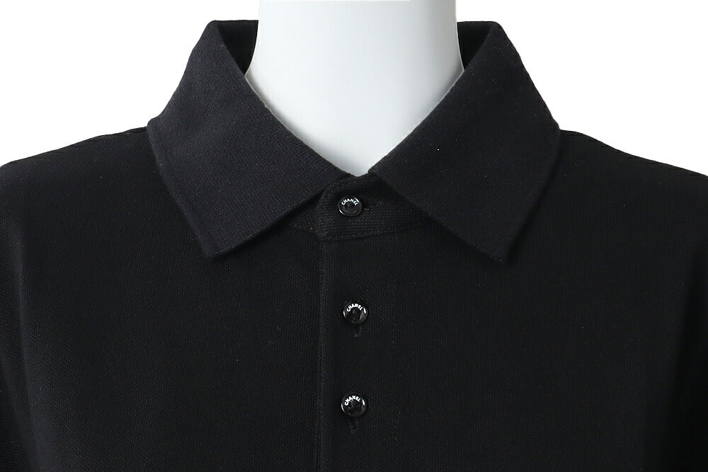 CHANEL Polo Shirt, Coco Mark Logo Button, Cut-and-Sew, Cotton, Black, Gold-Tone Hardware, Pre-Owned - Vintage La Charme