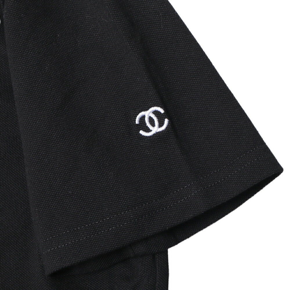 CHANEL Polo Shirt, Coco Mark Logo Button, Cut-and-Sew, Cotton, Black, Gold-Tone Hardware, Pre-Owned - Vintage La Charme