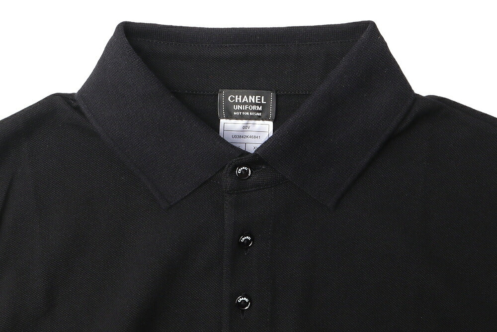 CHANEL Polo Shirt, Coco Mark Logo Button, Cut-and-Sew, Cotton, Black, Gold-Tone Hardware, Pre-Owned - Vintage La Charme