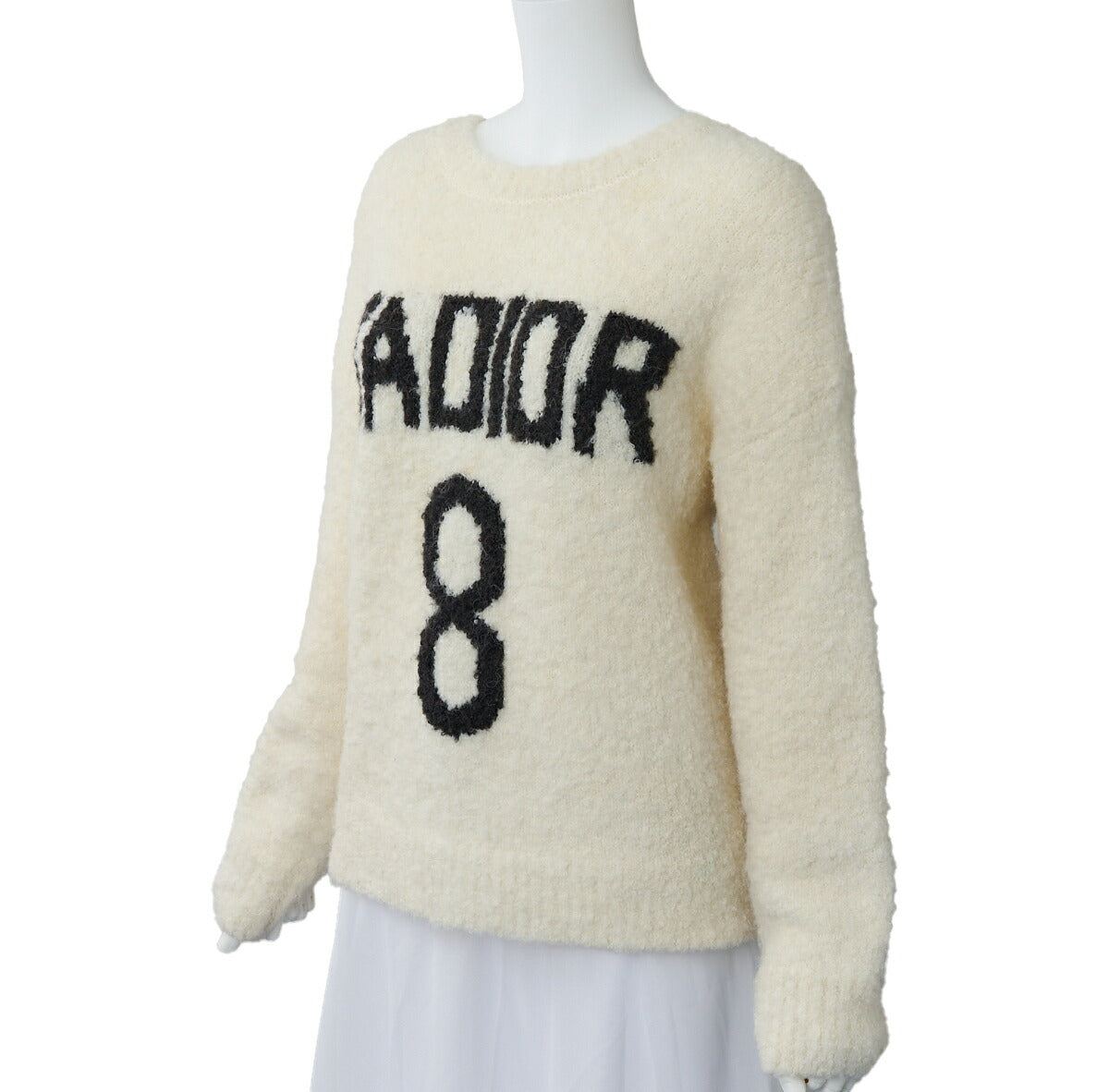 Dior Knit Sweater Top, J'ADIOR Logo, Wool Blend, White, Silver-Tone Hardware, Pre-Owned - Vintage La Charme