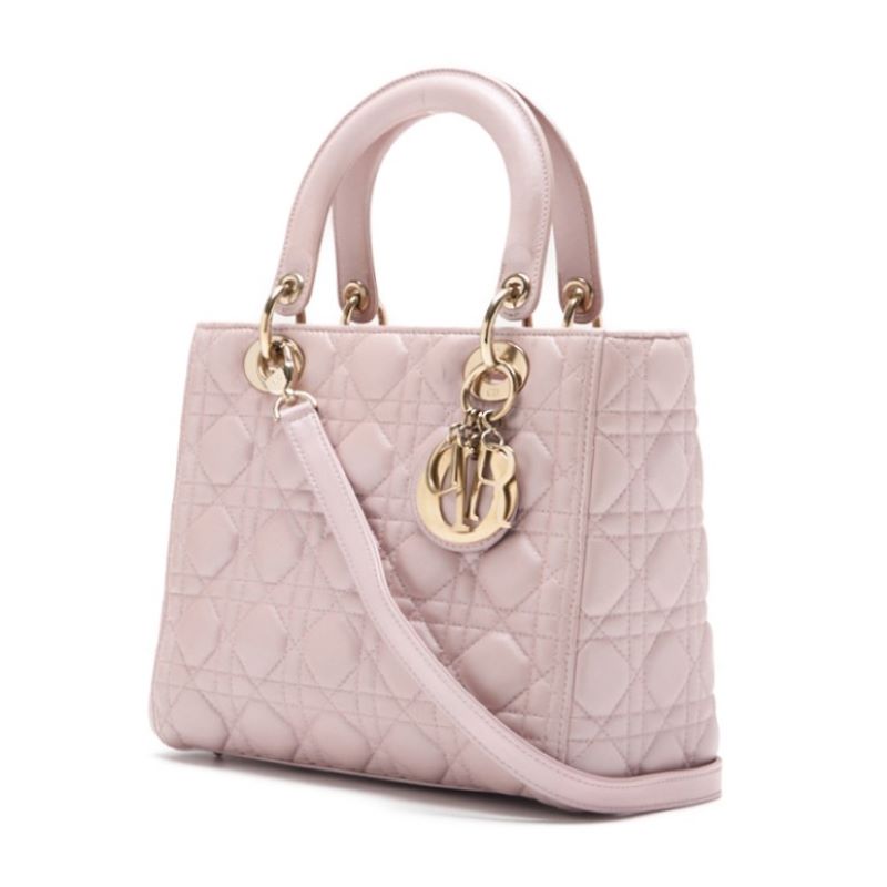 Dior Lady Dior Cannage 2WAY Hand Lambskin Pink Gold-Tone Hardware Pre-Owned - Vintage La Charme