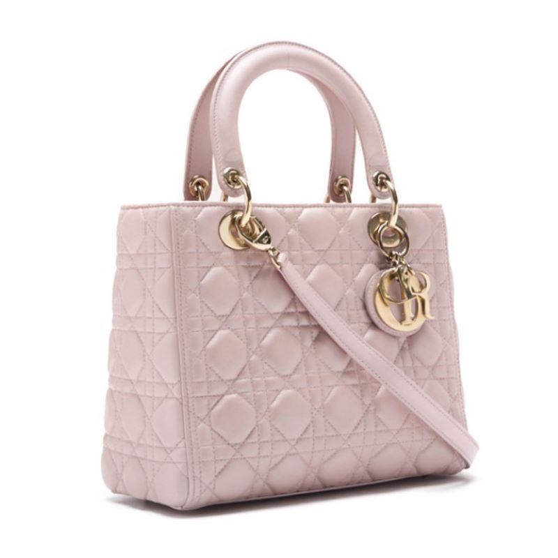 Dior Lady Dior Cannage 2WAY Hand Lambskin Pink Gold-Tone Hardware Pre-Owned - Vintage La Charme