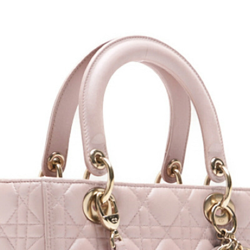 Dior Lady Dior Cannage 2WAY Hand Lambskin Pink Gold-Tone Hardware Pre-Owned - Vintage La Charme