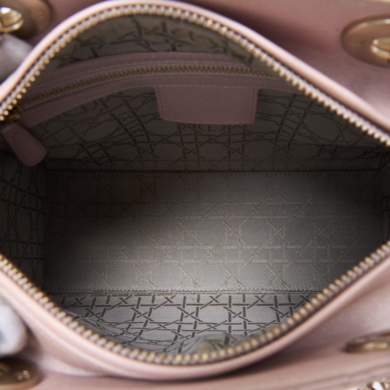 Dior Lady Dior Cannage 2WAY Hand Lambskin Pink Gold-Tone Hardware Pre-Owned - Vintage La Charme