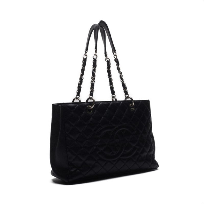 CHANEL GST Chain Tote Shoulder Bag, Caviskin, Black, Silver-Tone Hardware, Pre-Owned - Vintage La Charme