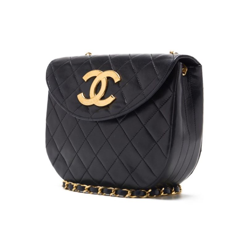 CHANEL Shoulder Bag, Deca Coco Round Flap Push Lock Chain Shoulder, Lambskin, Black, Gold-Tone Hardware, Pre-Owned - Vintage La Charme