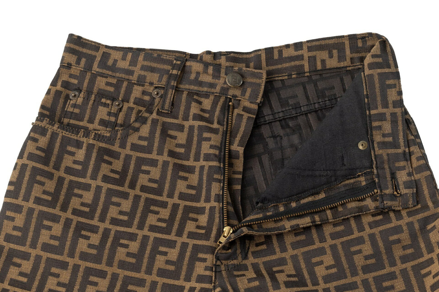Fendi Pants, Zucca Pattern, Polyester Cotton, Brown, Pre-Owned - Vintage La Charme