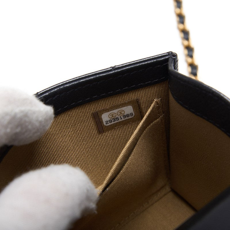 CHANEL Mini Shoulder Bag Matelasse Pearl Chain Lambskin Black Gold-Tone Hardware Pre-Owned - Vintage La Charme