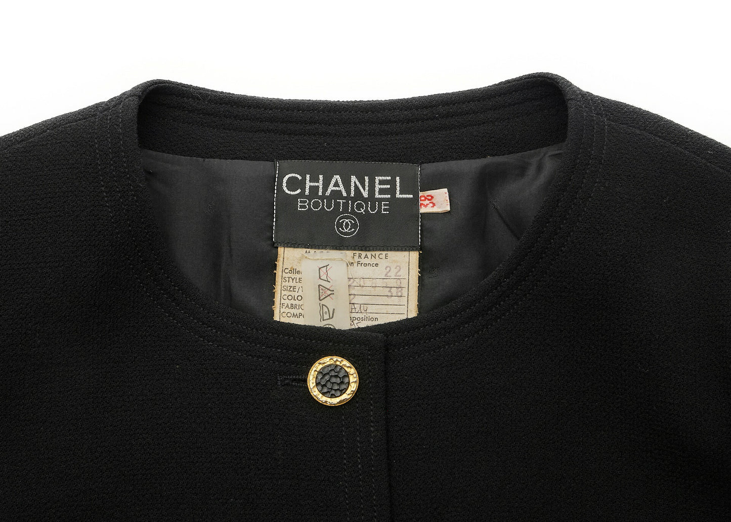 CHANEL Jacket Skirt Set Up, No Collar, Wool Blend, Black, Silver-Tone Hardware, Pre-Owned - Vintage La Charme
