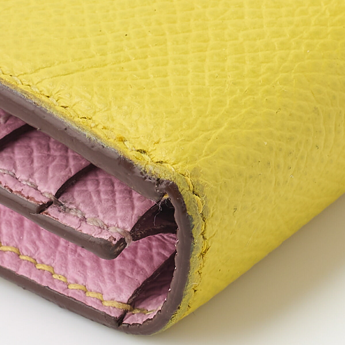 HERMES Bearn Soufflet Two-Fold Long Wallet Bicolor Vaux Epson Yellow Silver-Tone Hardware Pre-Owned - Vintage La Charme