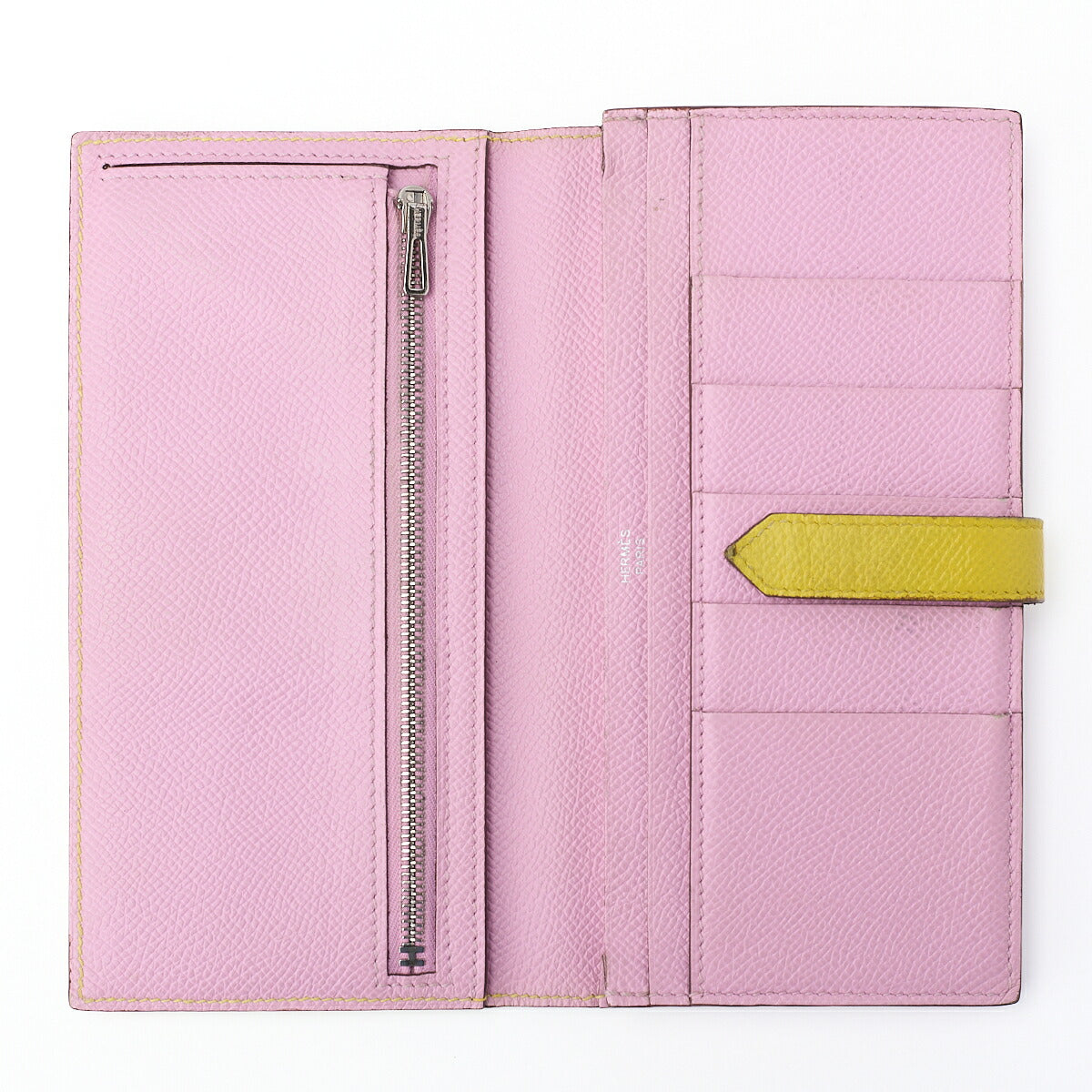 HERMES Bearn Soufflet Two-Fold Long Wallet Bicolor Vaux Epson Yellow Silver-Tone Hardware Pre-Owned - Vintage La Charme