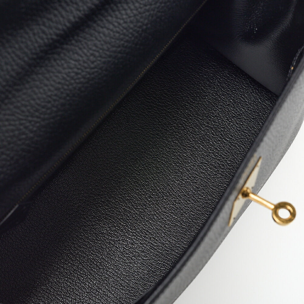 HERMES Kelly 32 2WAY Handbag Ardennes Leather Black Gold-Tone Hardware Pre-Owned - Vintage La Charme