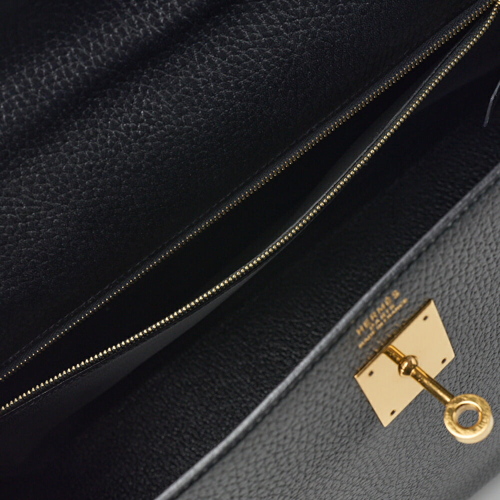 HERMES Kelly 32 2WAY Handbag Ardennes Leather Black Gold-Tone Hardware Pre-Owned - Vintage La Charme