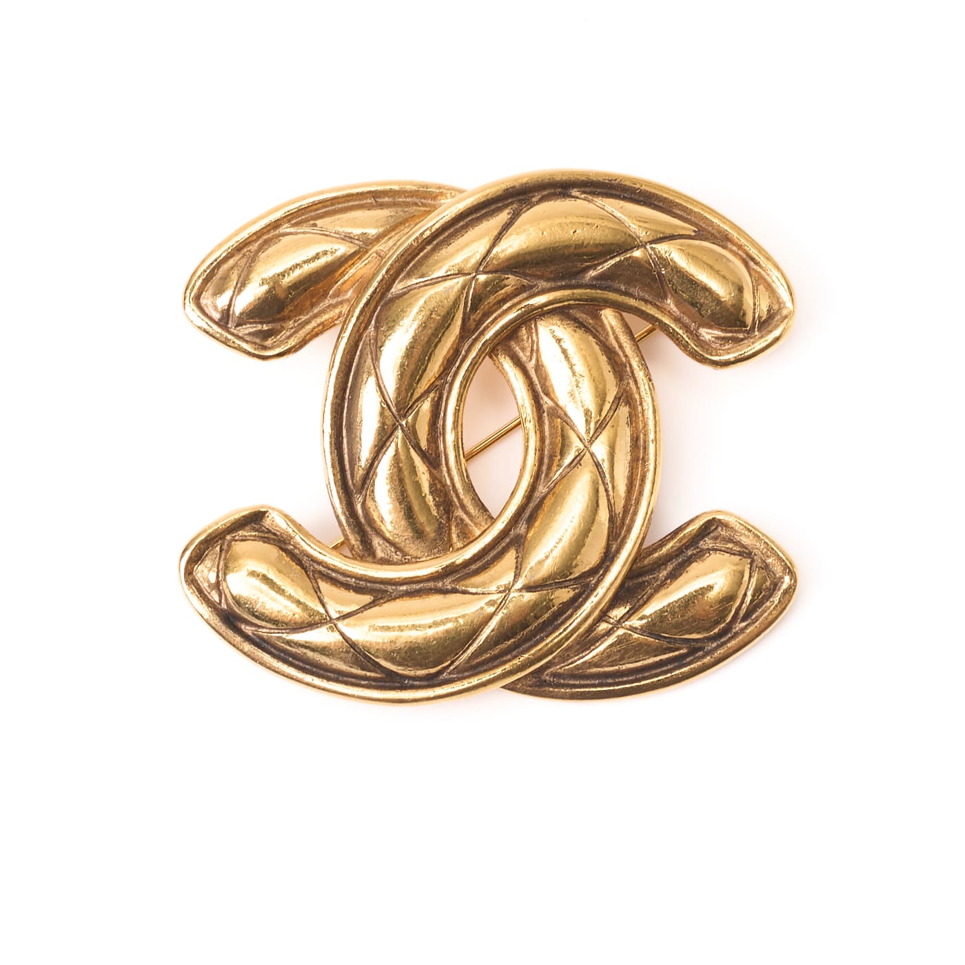 CHANEL Brooch, Coco Mark, Matelasse, Gold Plated, Gold, Gold-Tone Hardware, Pre-Owned - Vintage La Charme