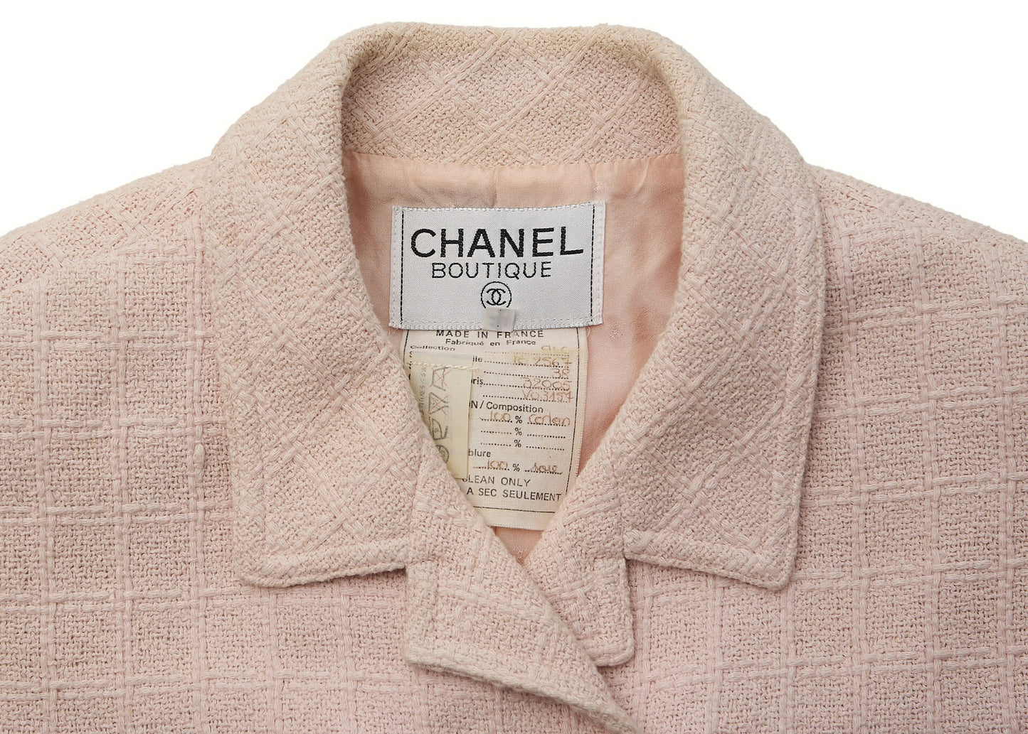 CHANEL Jacket, Coco Button, Tweed, Cotton, Pink, Gold-Tone Hardware, Pre-Owned - Vintage La Charme