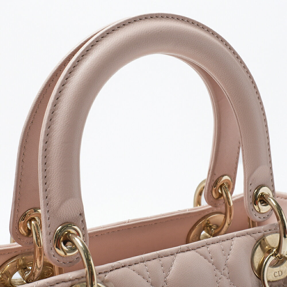 Dior Lady Dior Cannage 2WAY Handbag Lambskin Light Pink Gold-Tone Hardware Pre-Owned - Vintage La Charme