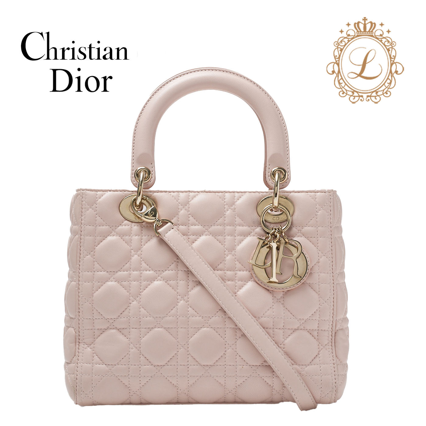 Dior Lady Dior Cannage 2WAY Handbag Lambskin Light Pink Gold-Tone Hardware Pre-Owned - Vintage La Charme
