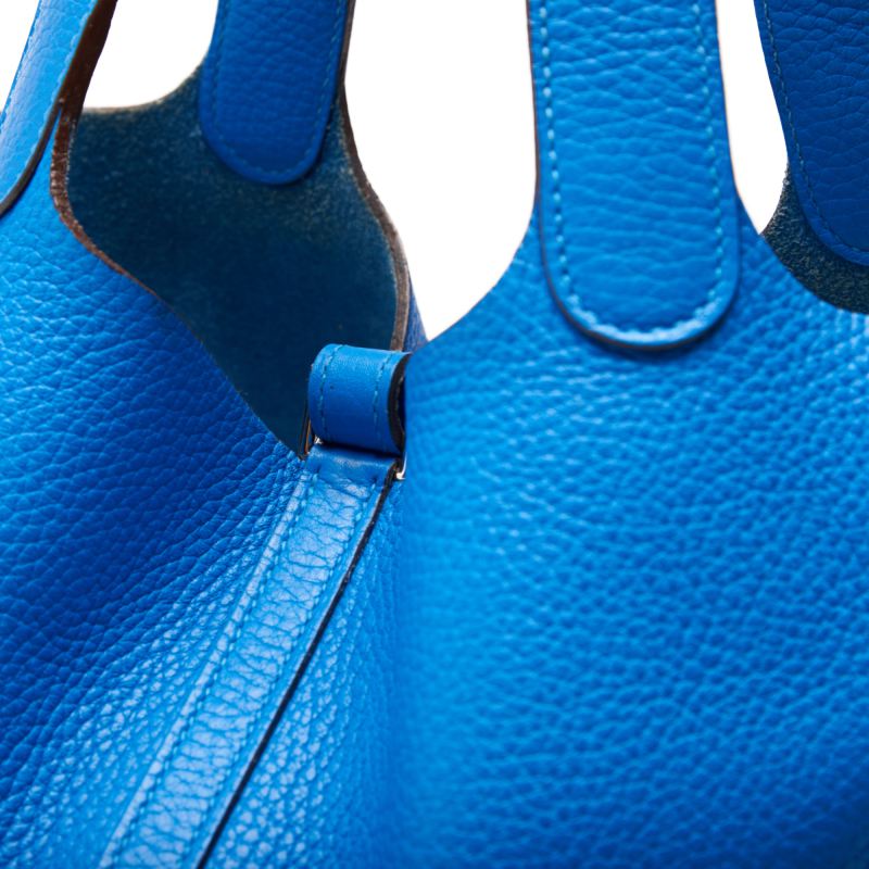 HERMES Picotin Rock MM Handbag, Tryon Clemence, Blue Indra, Silver-Tone Hardware, Pre-Owned - Vintage La Charme