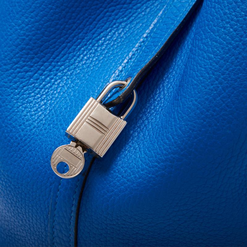 HERMES Picotin Rock MM Handbag, Tryon Clemence, Blue Indra, Silver-Tone Hardware, Pre-Owned - Vintage La Charme