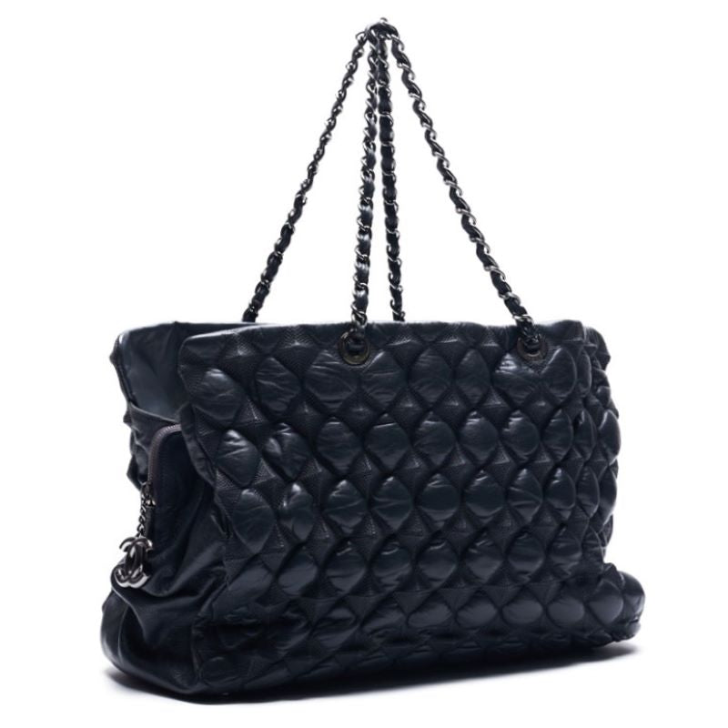 CHANEL Shoulder Bag, Matelasse, Coco Charm, Calfskin, Gray, Silver-Tone Hardware, Pre-Owned - Vintage La Charme