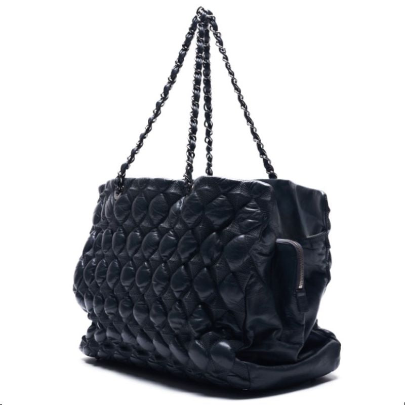 CHANEL Shoulder Bag, Matelasse, Coco Charm, Calfskin, Gray, Silver-Tone Hardware, Pre-Owned - Vintage La Charme