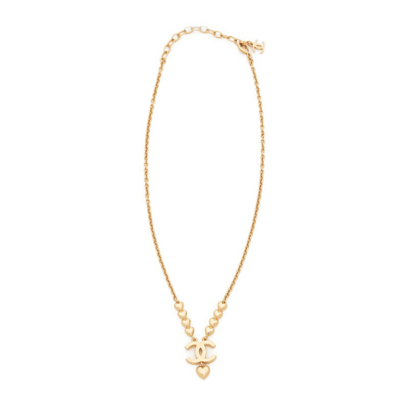 CHANEL Necklace, Coco Mark Rhinestone Heart, Gold Plated, Gold, Gold-Tone Hardware, Pre-Owned - Vintage La Charme
