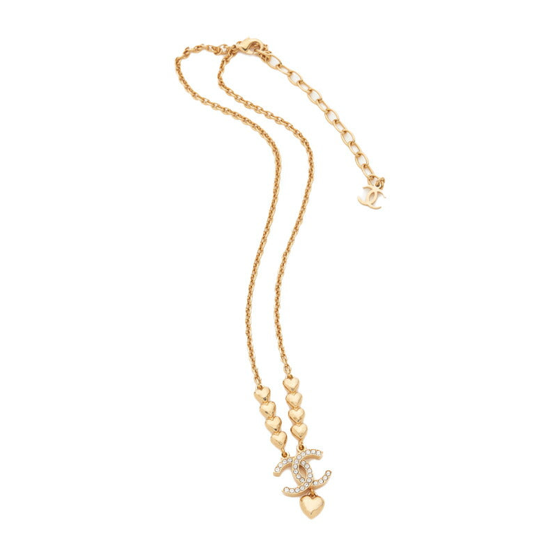 CHANEL Necklace, Coco Mark Rhinestone Heart, Gold Plated, Gold, Gold-Tone Hardware, Pre-Owned - Vintage La Charme