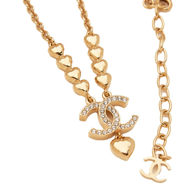 CHANEL Necklace, Coco Mark Rhinestone Heart, Gold Plated, Gold, Gold-Tone Hardware, Pre-Owned - Vintage La Charme
