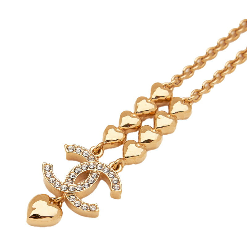 CHANEL Necklace, Coco Mark Rhinestone Heart, Gold Plated, Gold, Gold-Tone Hardware, Pre-Owned - Vintage La Charme