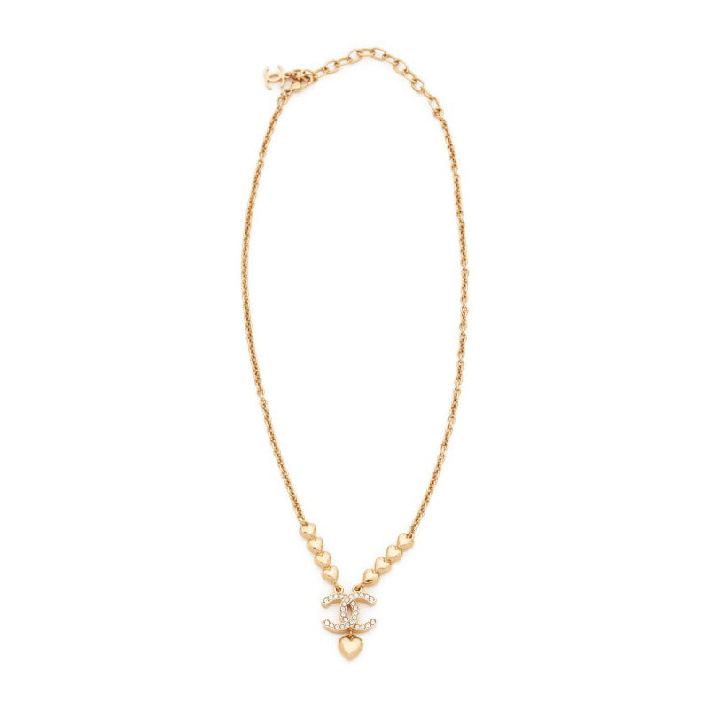 CHANEL Necklace, Coco Mark Rhinestone Heart, Gold Plated, Gold, Gold-Tone Hardware, Pre-Owned - Vintage La Charme