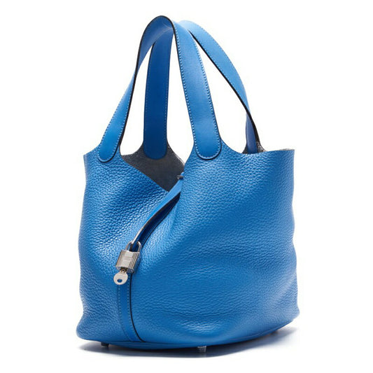 HERMES Picotin Lock MM Handbag Tryon Clemence Swift Blue Paradise Silver-Tone Hardware Pre-Owned - Vintage La Charme