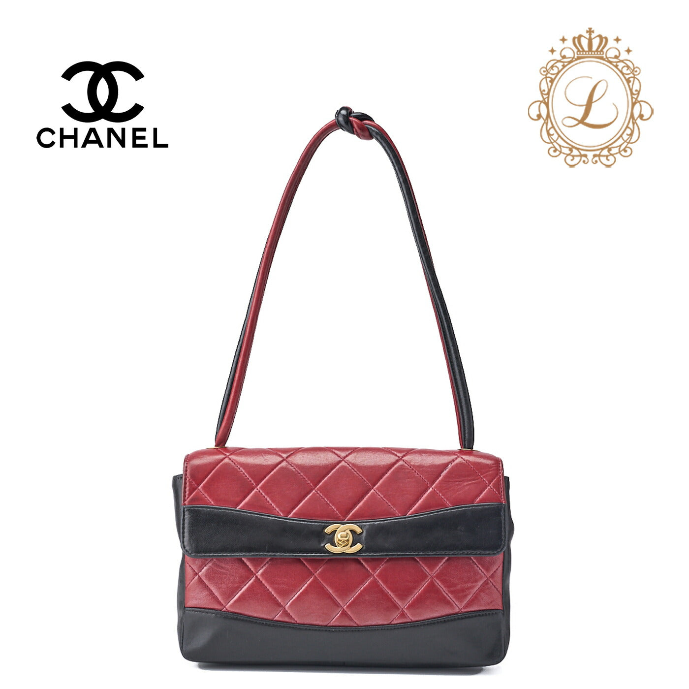 CHANEL Shoulder Bag Matelasse Turn Lock Lambskin Red Gold-Tone Hardware Pre-Owned - Vintage La Charme