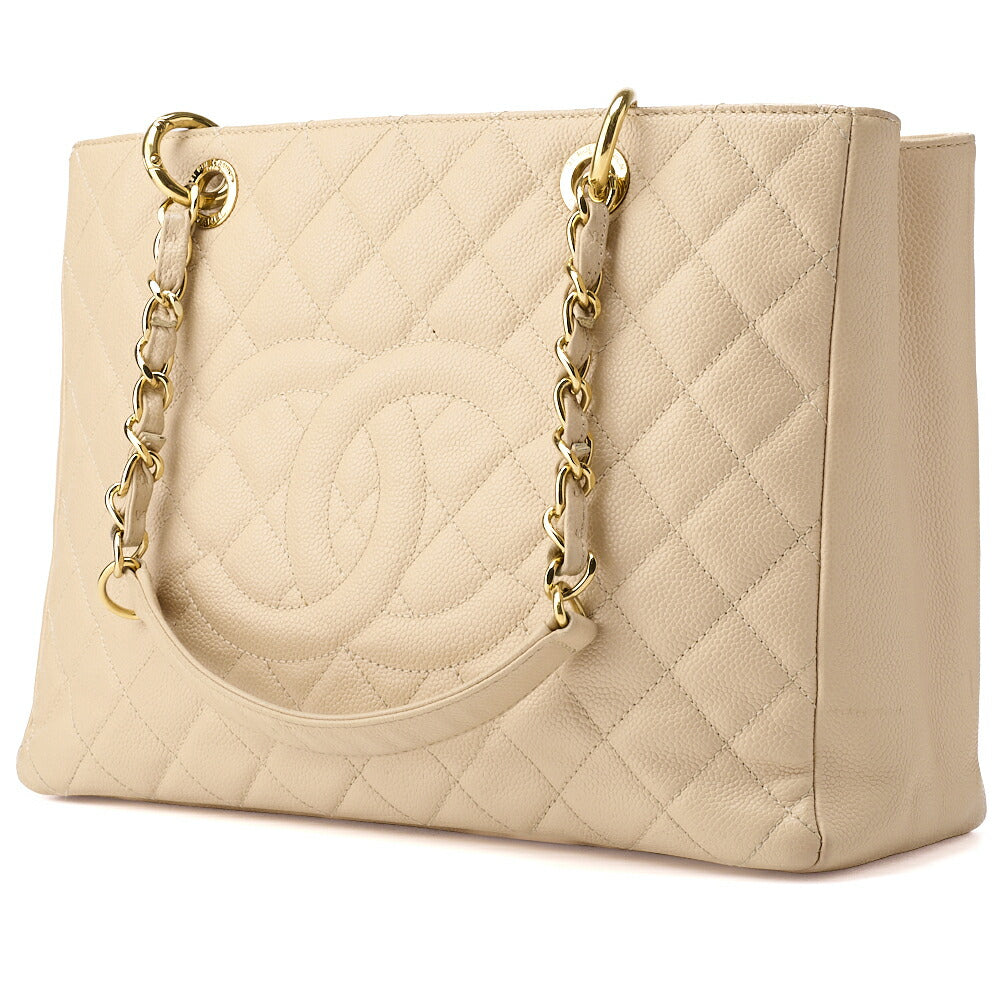 CHANEL Shoulder Tote Bag Matelasse Caviar Skin Beige Silver-Tone Hardware Pre-Owned - Vintage La Charme