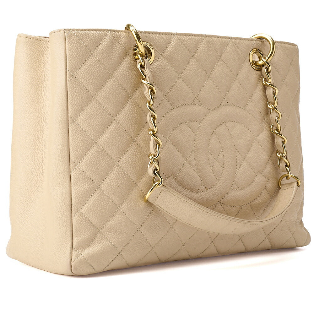 CHANEL Shoulder Tote Bag Matelasse Caviar Skin Beige Silver-Tone Hardware Pre-Owned - Vintage La Charme