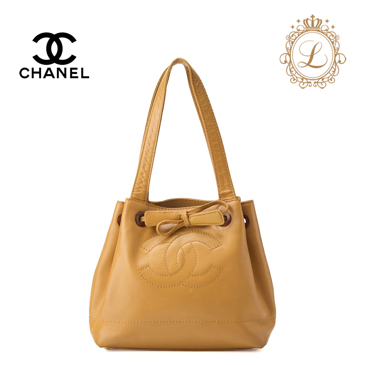 CHANEL Shoulder Tote Bag Caviar Skin Beige Wood Gold-Tone Hardware Pre-Owned - Vintage La Charme